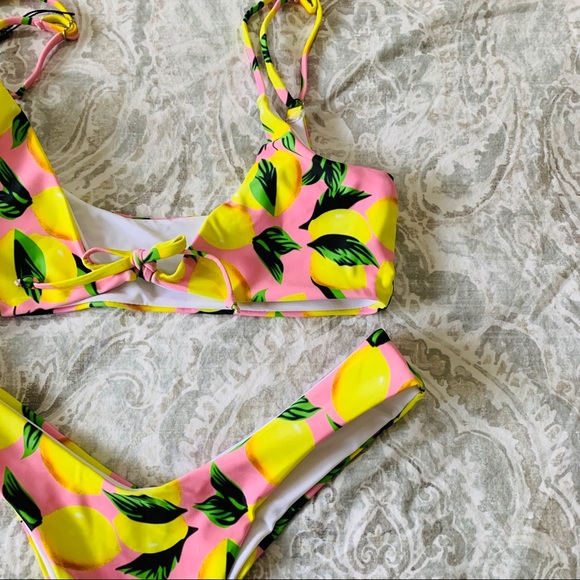 Zaful Other - Pink Yellow Lemon Print Bikini Cheeky Bottoms